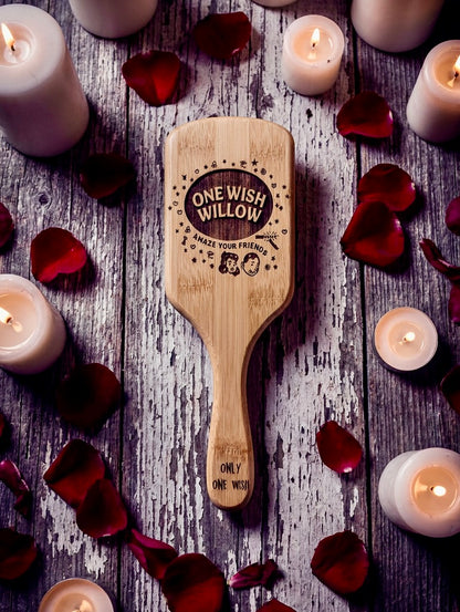 Hairbrush - One Wish Willow  engraved on large bamboo paddle brush with Bamboo Bristles Obsession