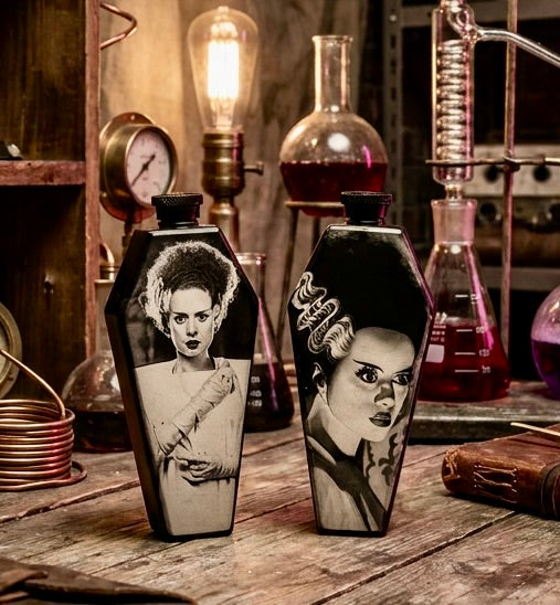 Flask - Bride of Frankenstein Coffin Shaped Stainless Steel Dual-Sided Engraved Metal