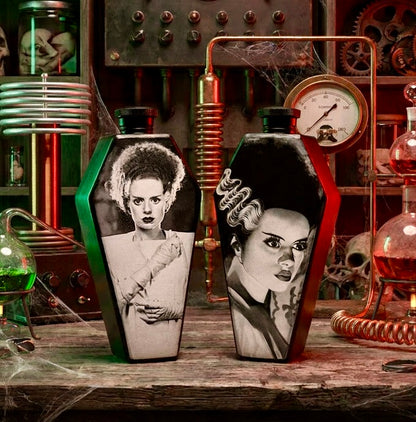 Flask - Bride of Frankenstein Coffin Shaped Stainless Steel Dual-Sided Engraved Metal