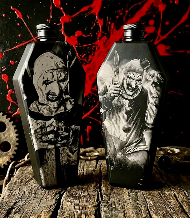 Flask - Art The Clown Coffin Shaped Stainless Steel Dual-Sided Engraved Metal Terrifier