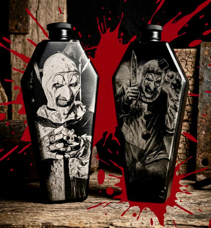 Flask - Art The Clown Coffin Shaped Stainless Steel Dual-Sided Engraved Metal Terrifier