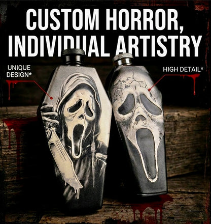 Flask - Ghostface Coffin Shaped Stainless Steel Dual-Sided Engraved Metal Scream