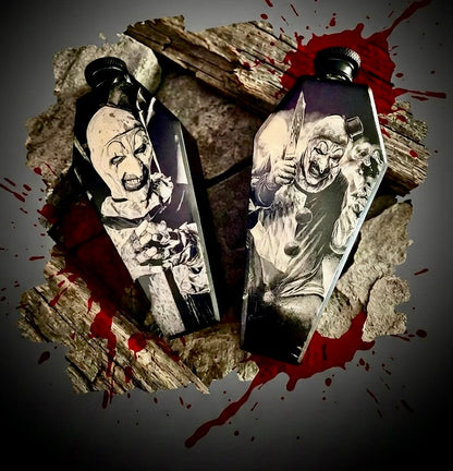 Flask - Art The Clown Coffin Shaped Stainless Steel Dual-Sided Engraved Metal Terrifier