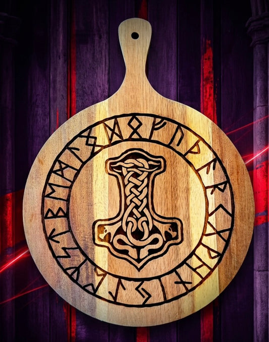 Charcuterie & Cutting Board - Mjölnir "The Hammer of Thor" engraved on beautiful Acacia