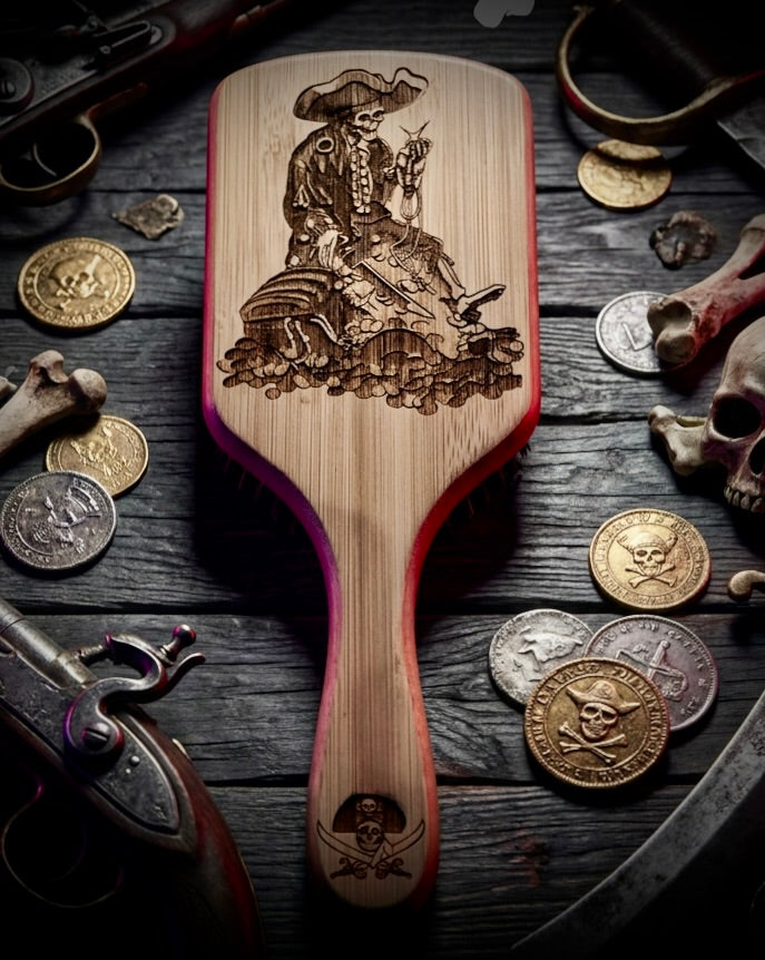 Hairbrush - Pirates of the Caribbean engraved on large bamboo paddle brush with Bamboo Bristles