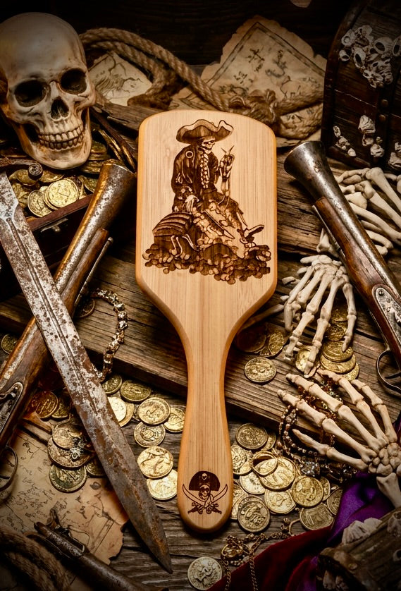 Hairbrush - Pirates of the Caribbean engraved on large bamboo paddle brush with Bamboo Bristles