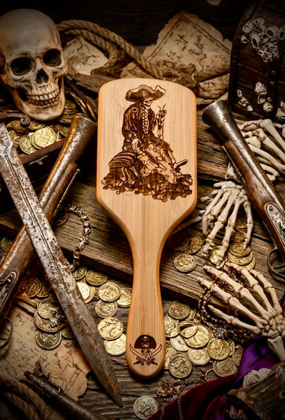 Hairbrush - Pirates of the Caribbean engraved on large bamboo paddle brush with Bamboo Bristles