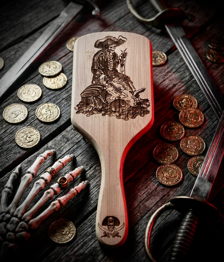 Hairbrush - Pirates of the Caribbean engraved on large bamboo paddle brush with Bamboo Bristles