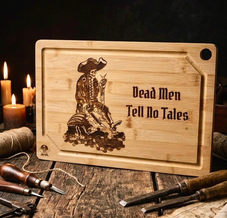 Cutting / Charcuterie Board - Pirates of the Caribbean Treasure Skeleton engraved on heavy duty bamboo