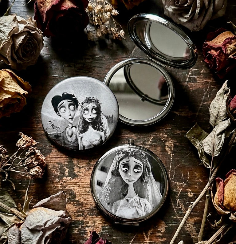Compact Pocket Mirror - Corpse Bride Dual Sided Metal Engraved