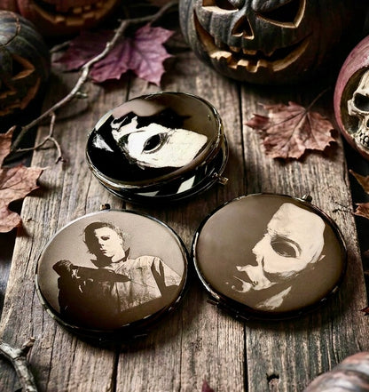 Compact Pocket Mirror - Michael Myers Dual Sided Metal Engraved Halloween