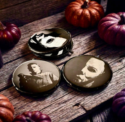 Compact Pocket Mirror - Michael Myers Dual Sided Metal Engraved Halloween