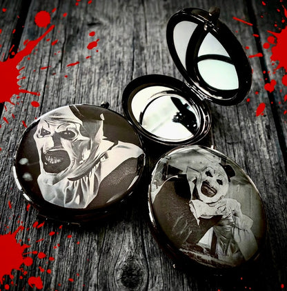 Compact Pocket Mirror - Art The Clown Dual Sided Metal Engraved Terrifier