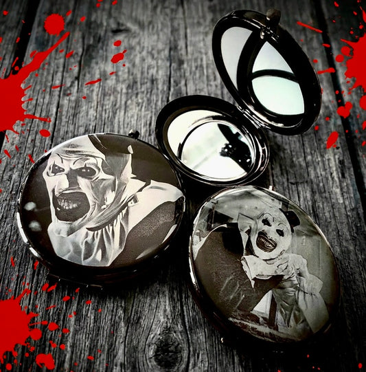Compact Pocket Mirror - Art The Clown Dual Sided Metal Engraved Terrifier