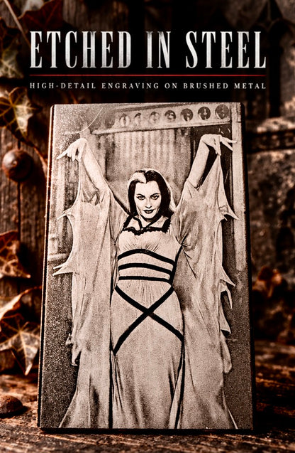 Wallet - Lily Munster Engraved Metal Card Wallet Dual Sided