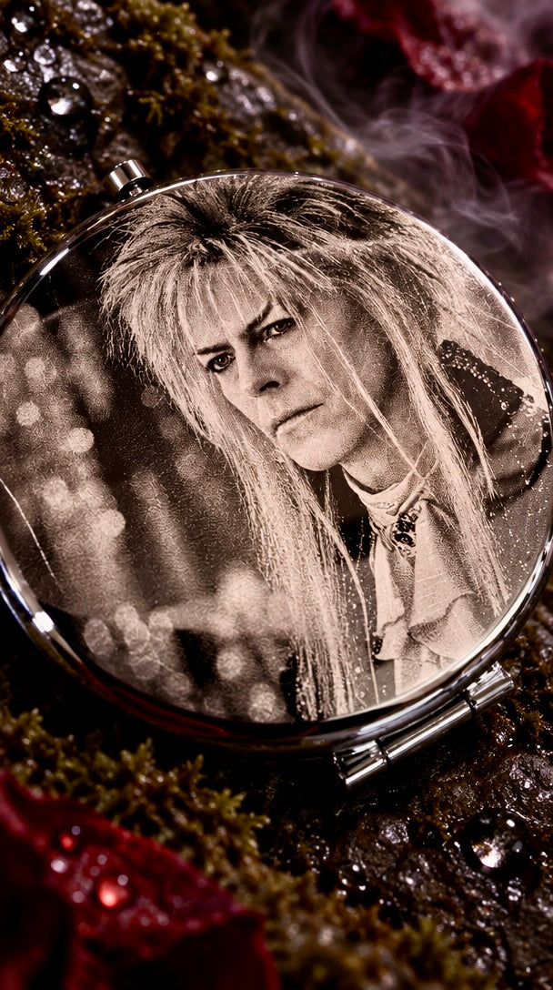 Compact Pocket Mirror - Labyrinth David Bowie Dual Sided Engraved Steel