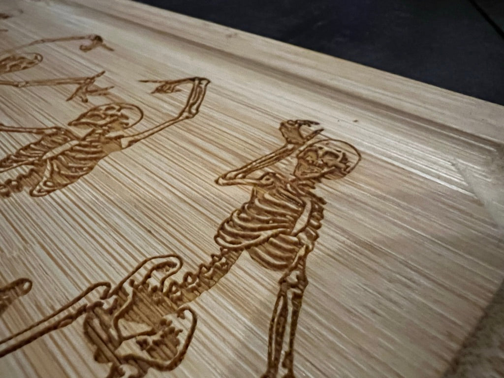 Charcuterie Board - Dancing Skeletons engraved on Bamboo