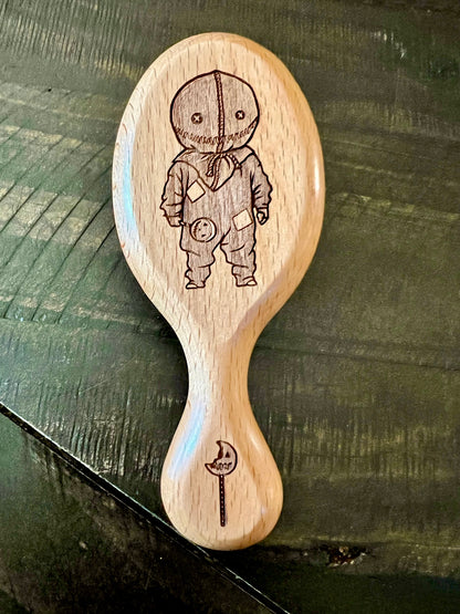 Travel Size Hairbrush - Sam from Trick ‘R Treat engraved on bamboo with boar bristles