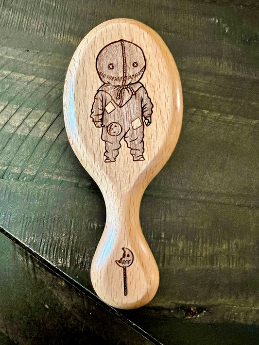 Travel Size Hairbrush - Sam from Trick ‘R Treat engraved on bamboo with boar bristles