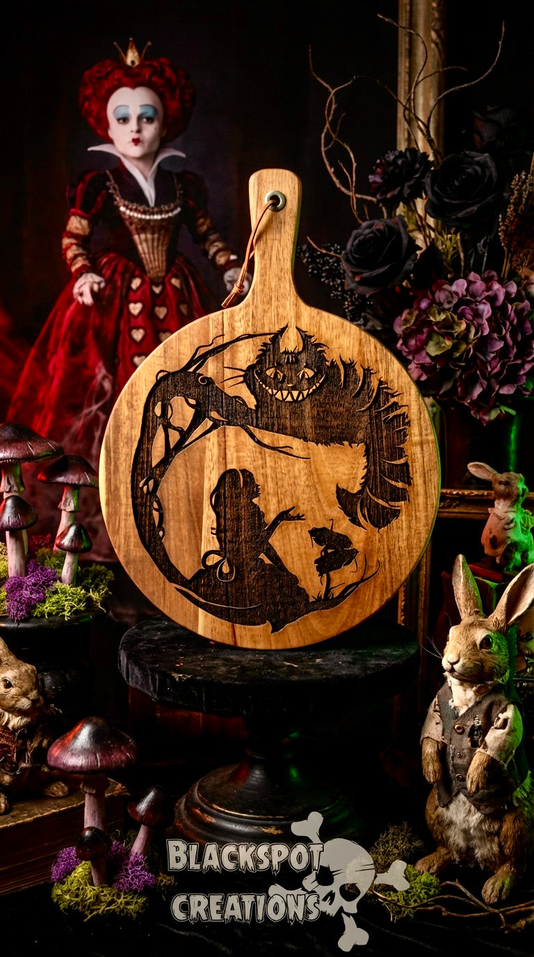 Charcuterie & Cutting Board - Alice in Wonderland engraved on beautiful Acacia wood