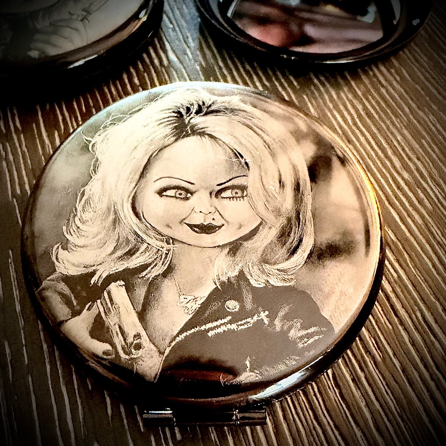 Compact Pocket Mirror - Chucky & Tiffany Dual Sided Metal Engraved