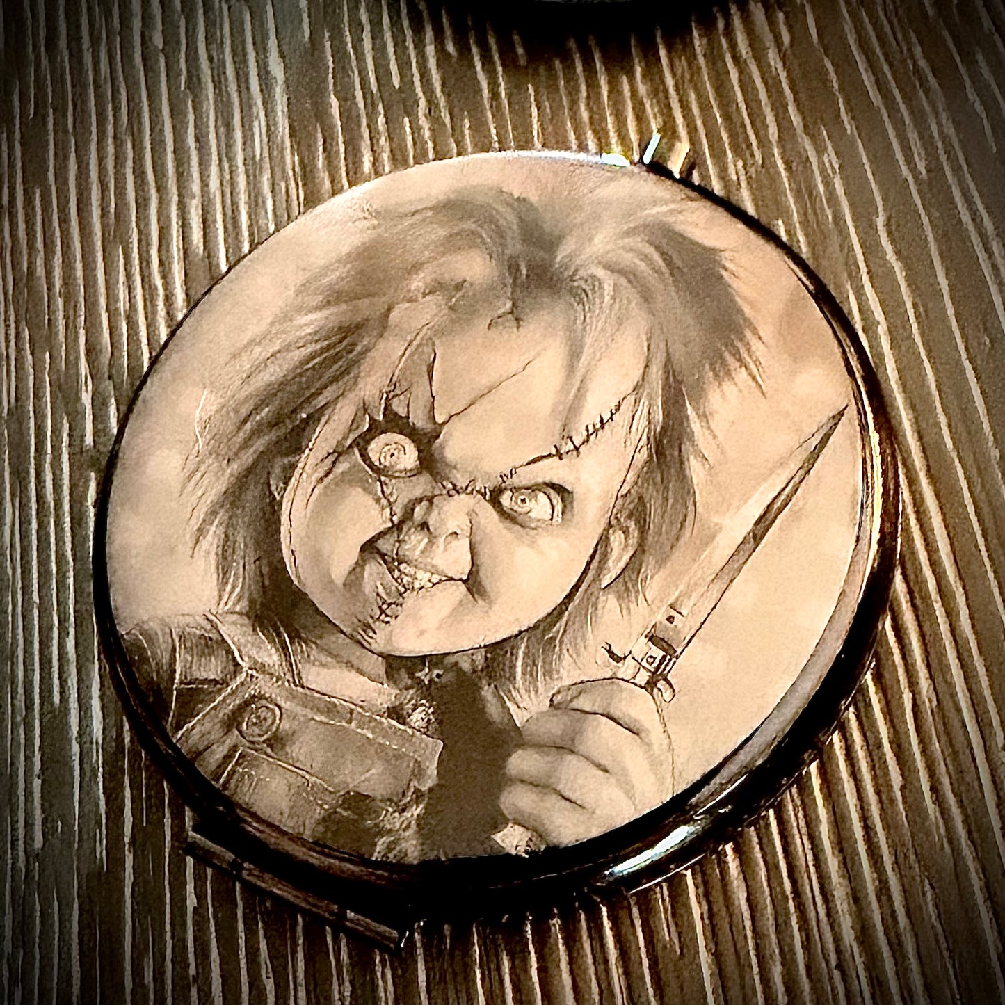 Compact Pocket Mirror - Chucky & Tiffany Dual Sided Metal Engraved