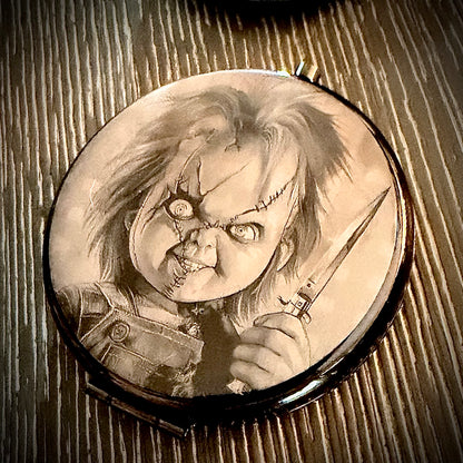Compact Pocket Mirror - Chucky & Tiffany Dual Sided Metal Engraved