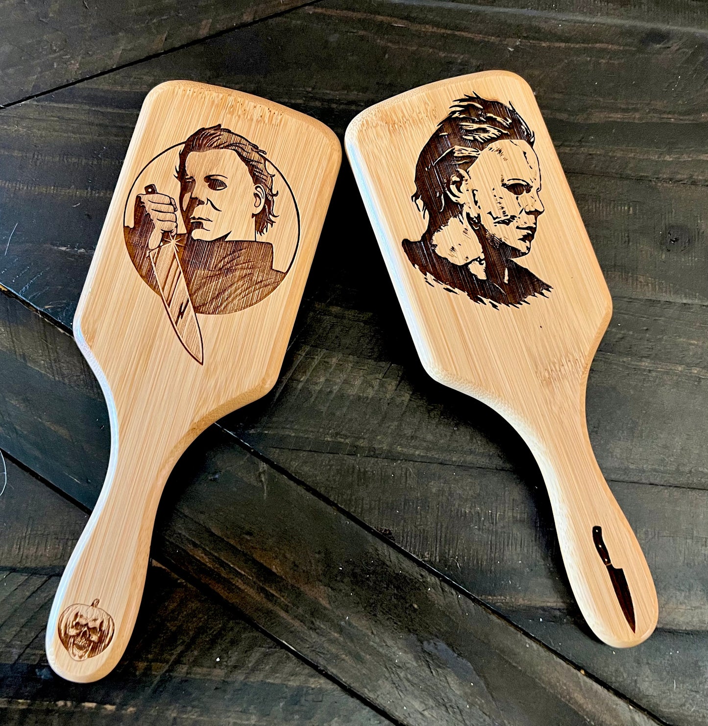Hairbrush - Michael Myers Design Engraved on Bamboo Handle Halloween