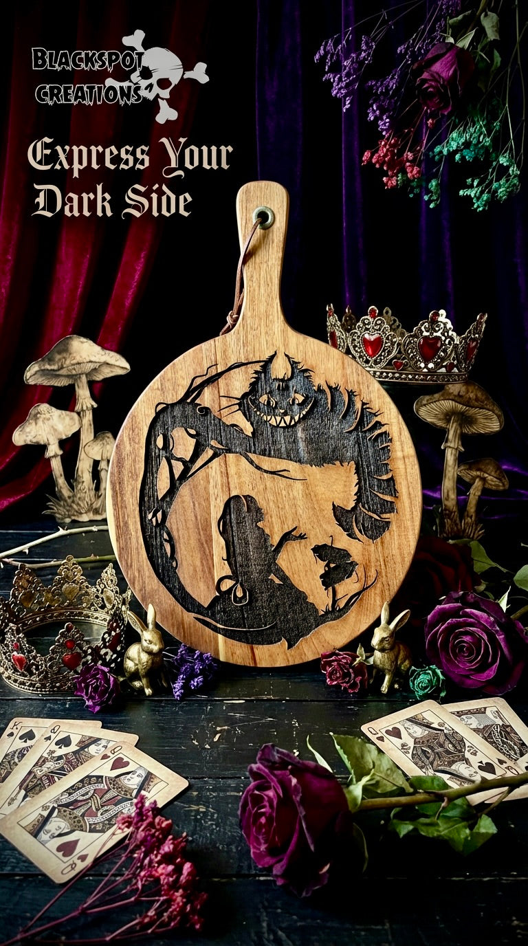 Charcuterie & Cutting Board - Alice in Wonderland engraved on beautiful Acacia wood