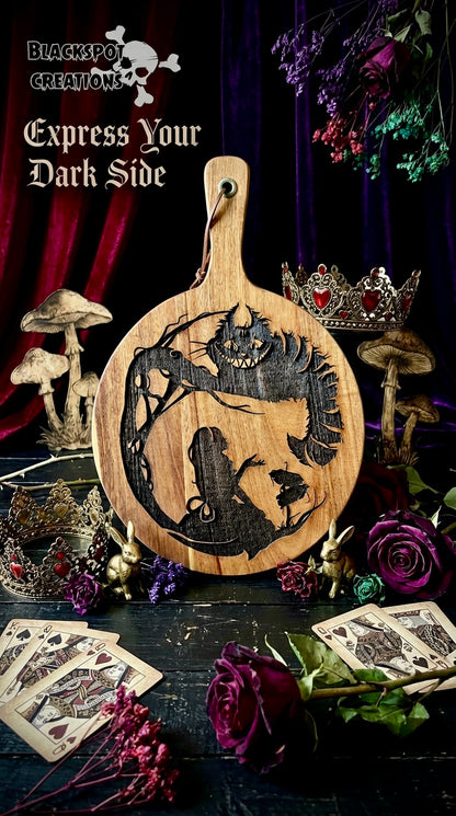 Charcuterie & Cutting Board - Alice in Wonderland engraved on beautiful Acacia wood