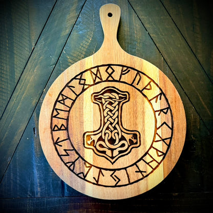 Charcuterie & Cutting Board - Mjölnir "The Hammer of Thor" engraved on beautiful Acacia