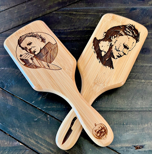 Hairbrush - Michael Myers Design Engraved on Bamboo Handle Halloween