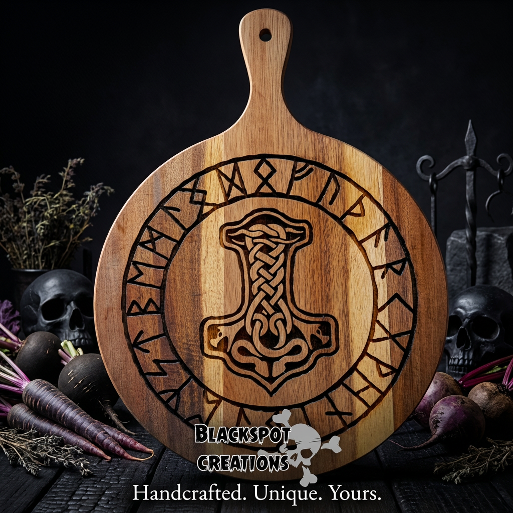 Charcuterie & Cutting Board - Mjölnir "The Hammer of Thor" engraved on beautiful Acacia