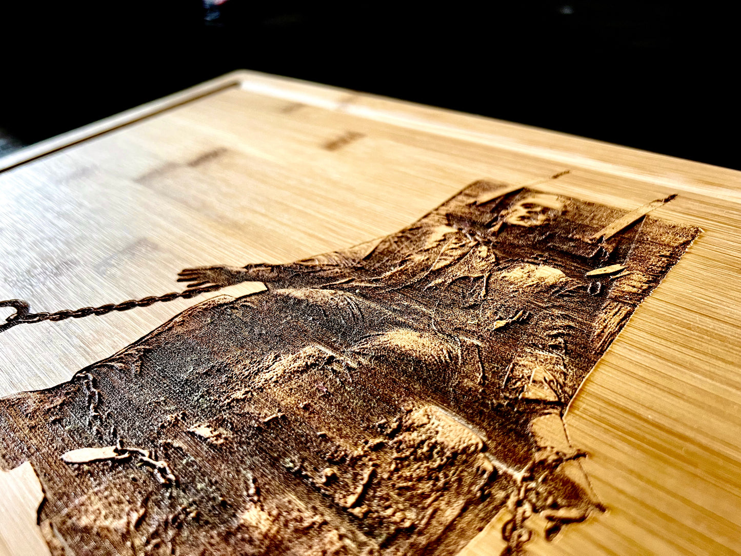 Cutting Charcuterie Board - Frankenstein in Chains Bamboo engraved on Bamboo