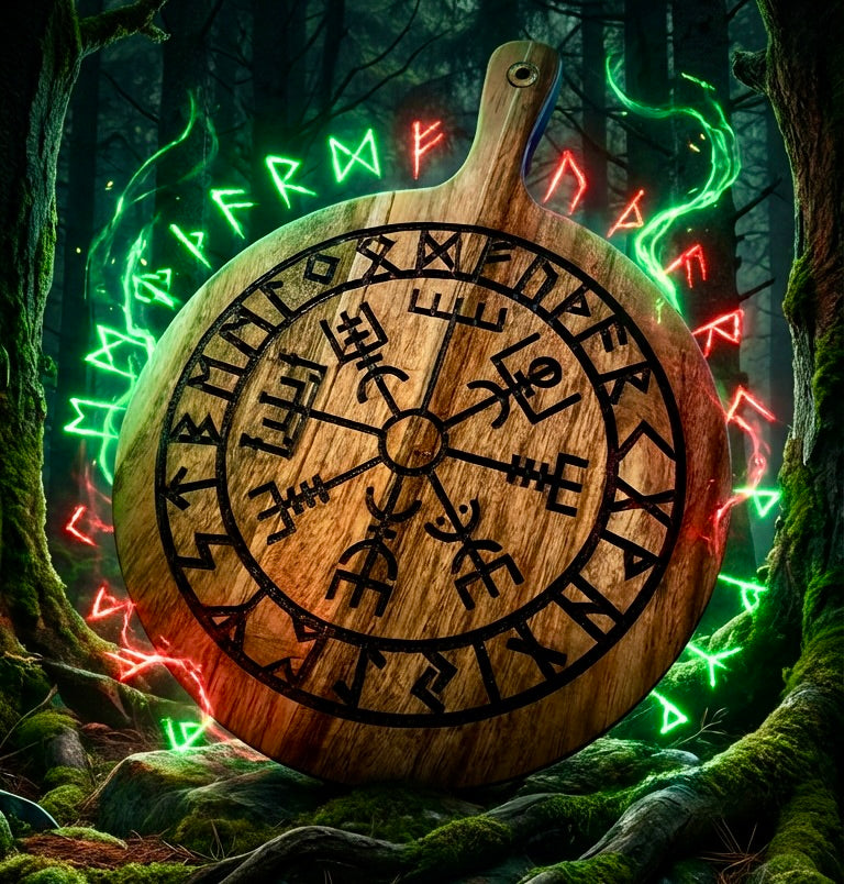 Charcuterie & Cutting Board - Vegvísir “The Viking Compass” engraved on beautiful Acacia