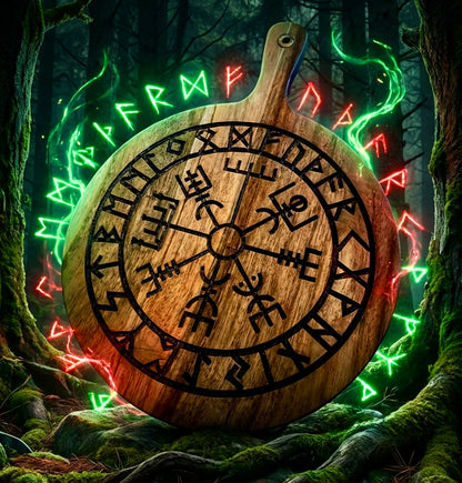 Charcuterie & Cutting Board - Vegvísir “The Viking Compass” engraved on beautiful Acacia