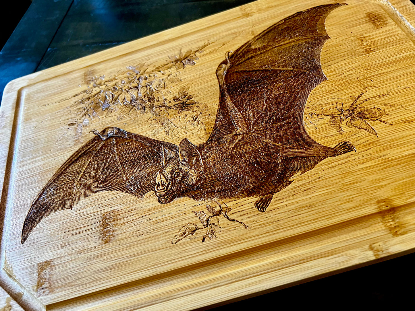 Cutting / Charcuterie Board - Classic Victorian Bat engraved on bamboo