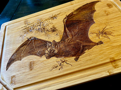 Cutting / Charcuterie Board - Classic Victorian Bat engraved on bamboo