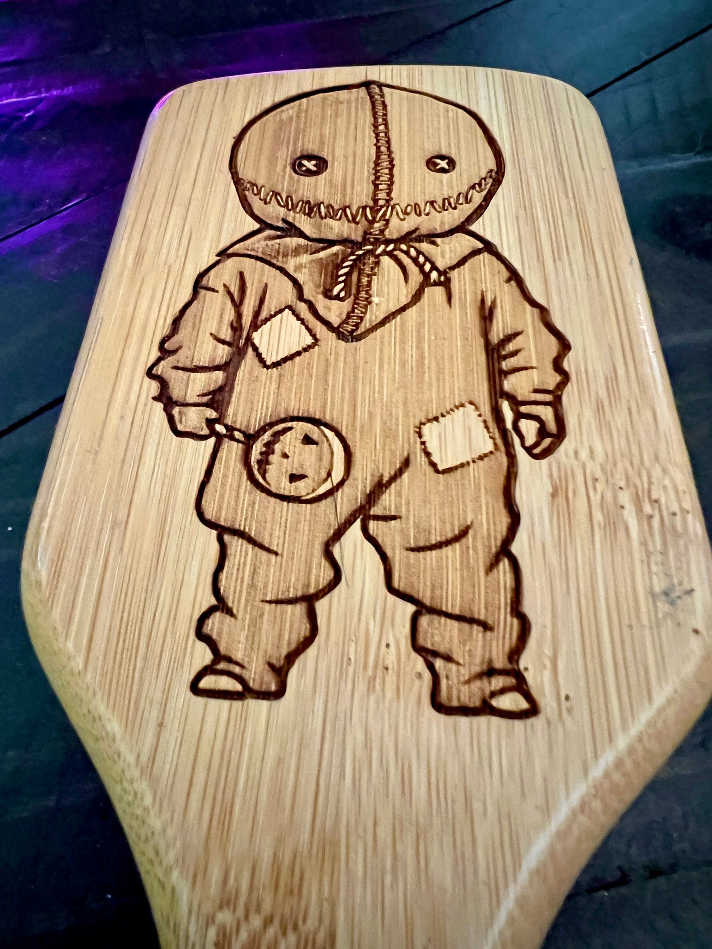 Hairbrush - Sam from Trick ‘R Treat engraved on large bamboo paddle brush
