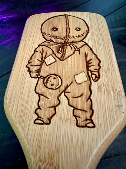 Hairbrush - Sam from Trick ‘R Treat engraved on large bamboo paddle brush