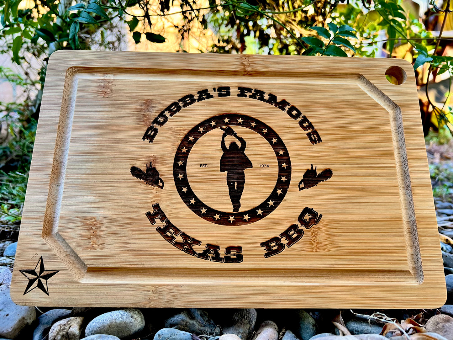 Cutting / Charcuterie Board - Bubba's BBQ engraved on bamboo Texas Chainsaw