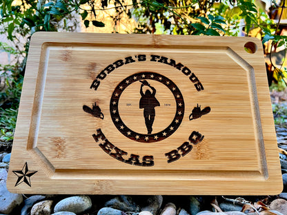 Cutting / Charcuterie Board - Bubba's BBQ engraved on bamboo Texas Chainsaw
