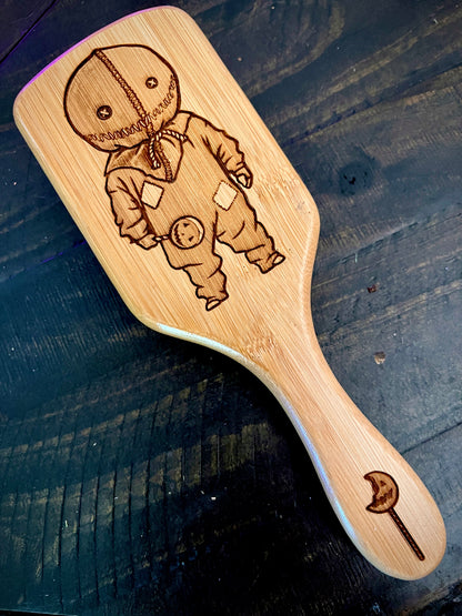 Hairbrush - Sam from Trick ‘R Treat engraved on large bamboo paddle brush
