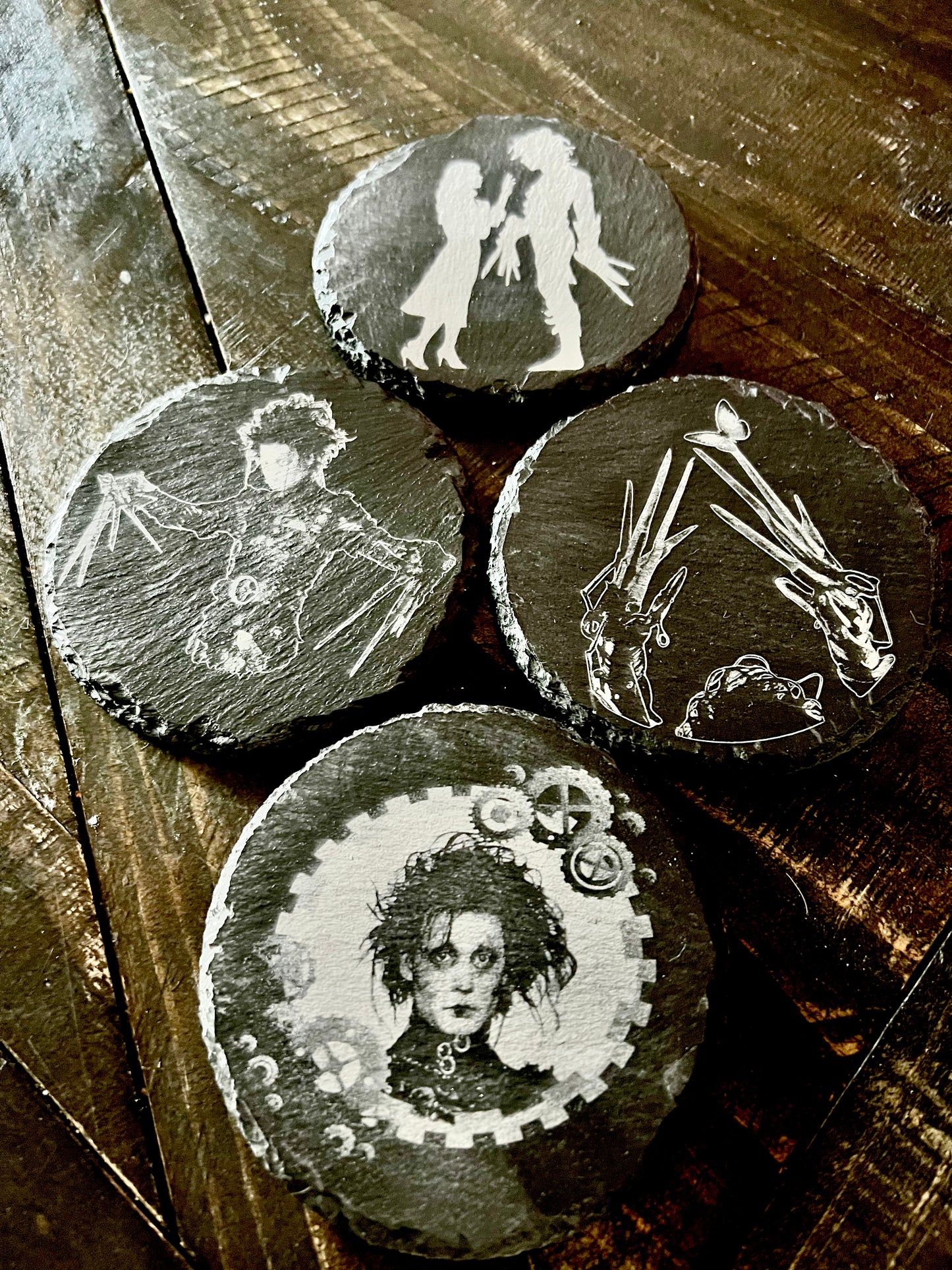 Coaster Set - Edward Scissorhands engraved on Slate (set of four)