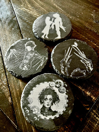 Coaster Set - Edward Scissorhands engraved on Slate (set of four)