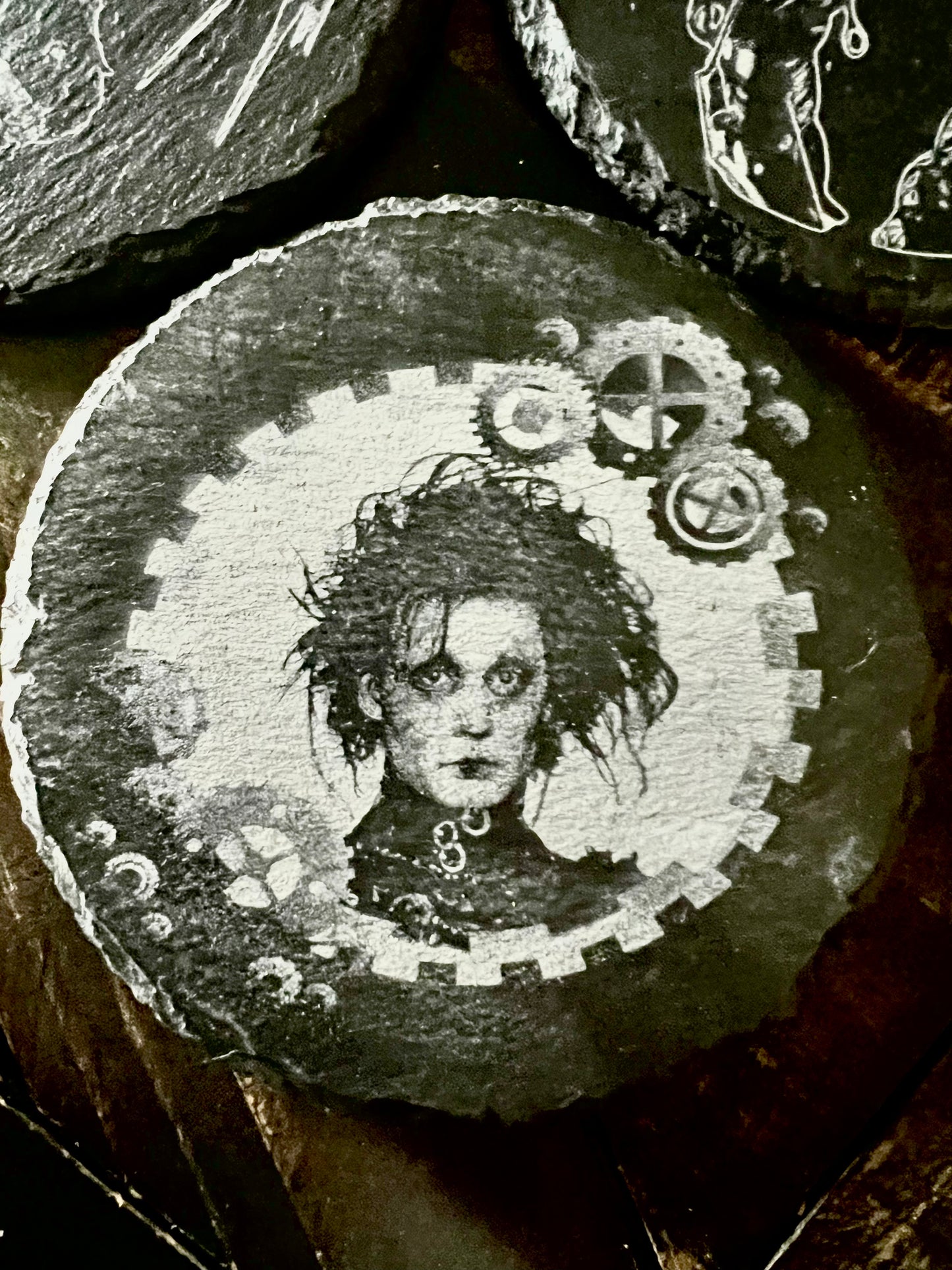 Coaster Set - Edward Scissorhands engraved on Slate (set of four)