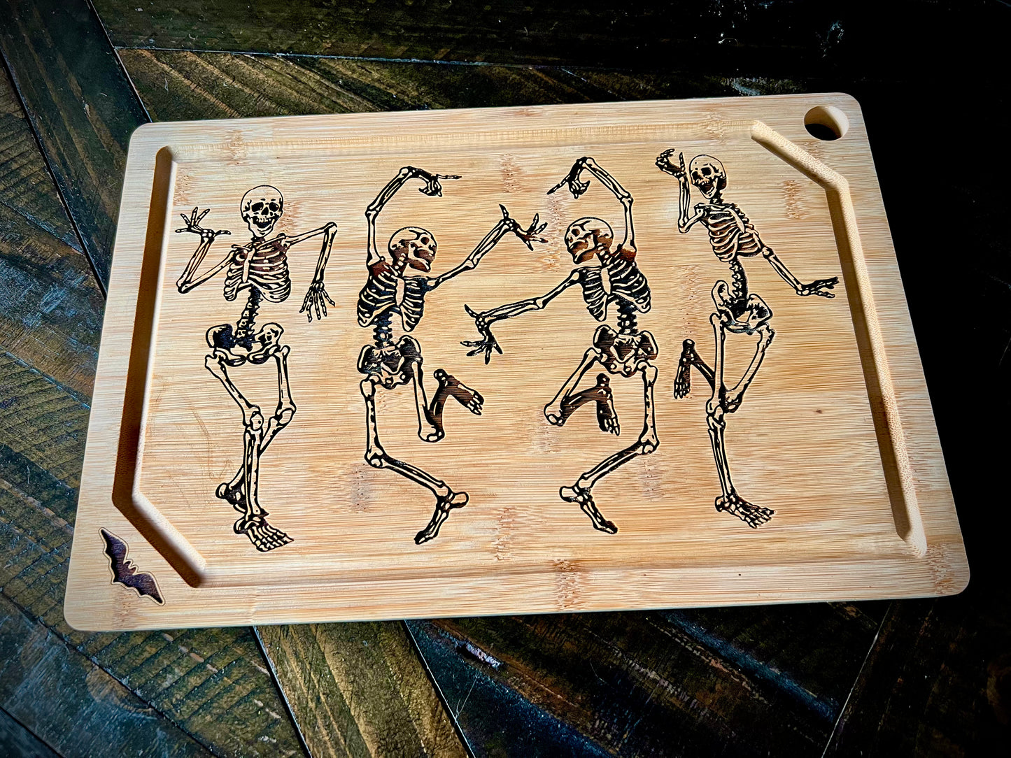 Cutting / Charcuterie Board - Dancing Skeletons engraved on Bamboo