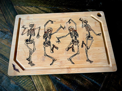 Cutting / Charcuterie Board - Dancing Skeletons engraved on Bamboo