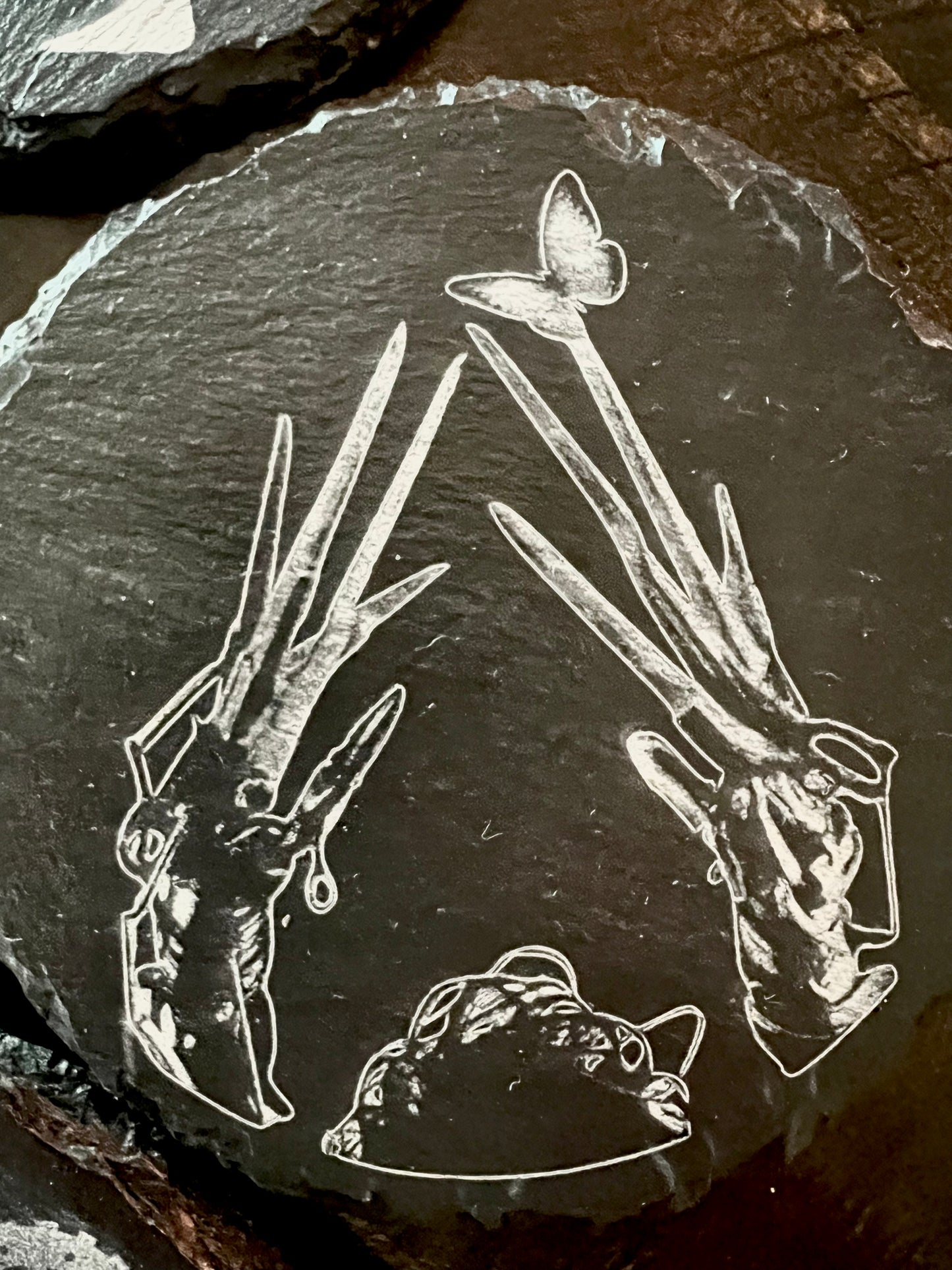 Coaster Set - Edward Scissorhands engraved on Slate (set of four)