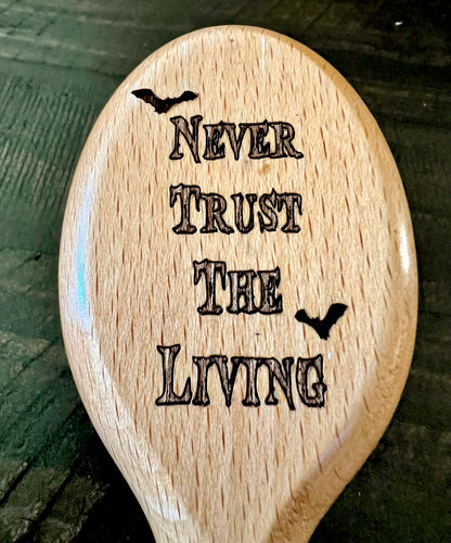 Travel Size Hairbrush - Never Trust The Living engraving with boar bristles